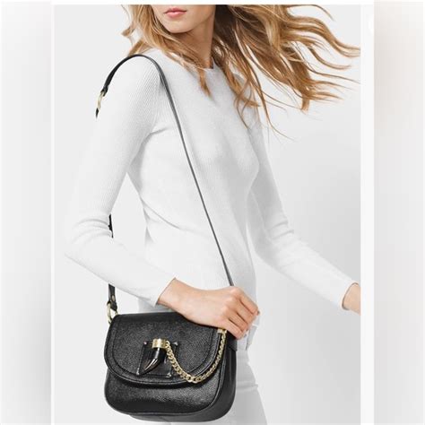 michael kors james medium leather saddlebag|Michael Kors quilted black bag.